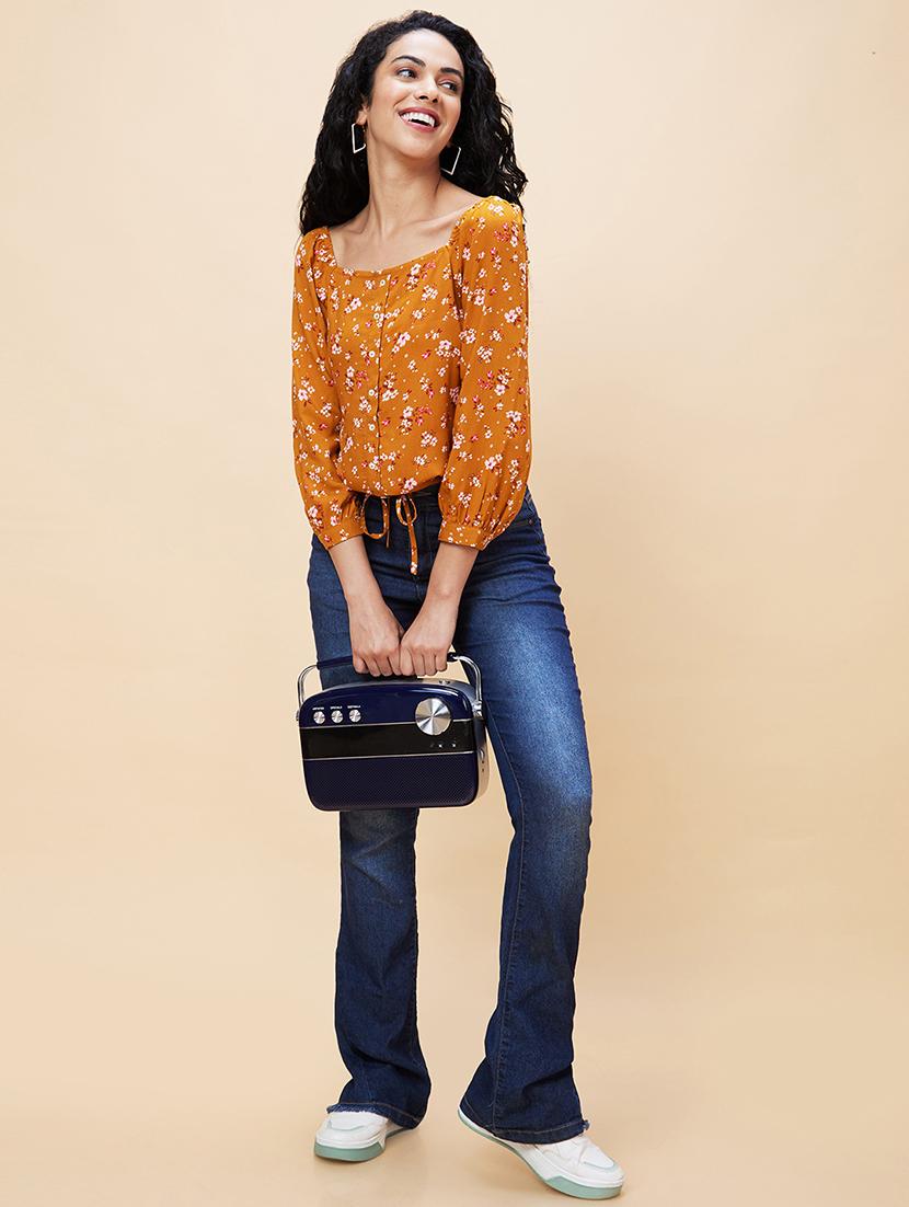 women mustard viscose regular top - 20301548 - Standard Image - 3