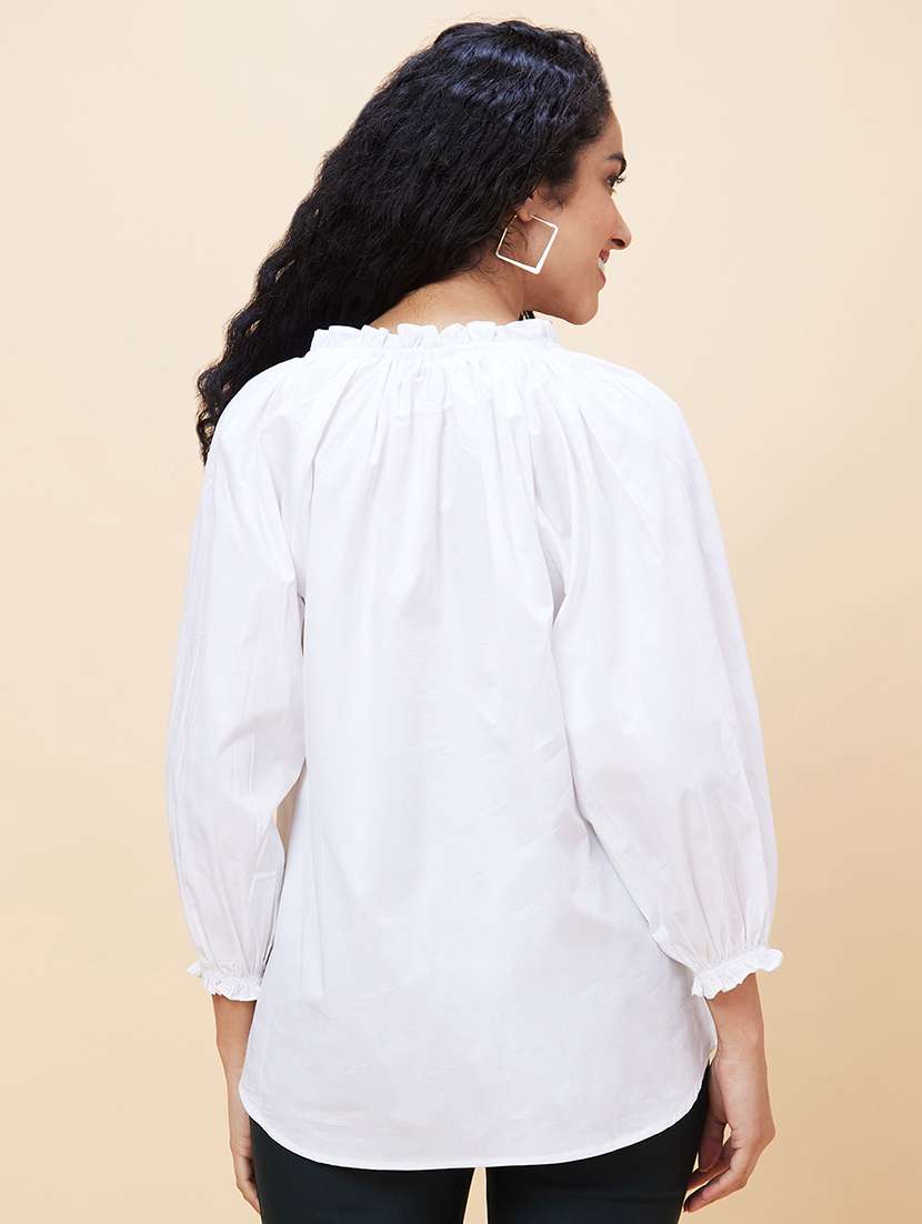 women white cotton regular top - 20301552 - Standard Image - 3