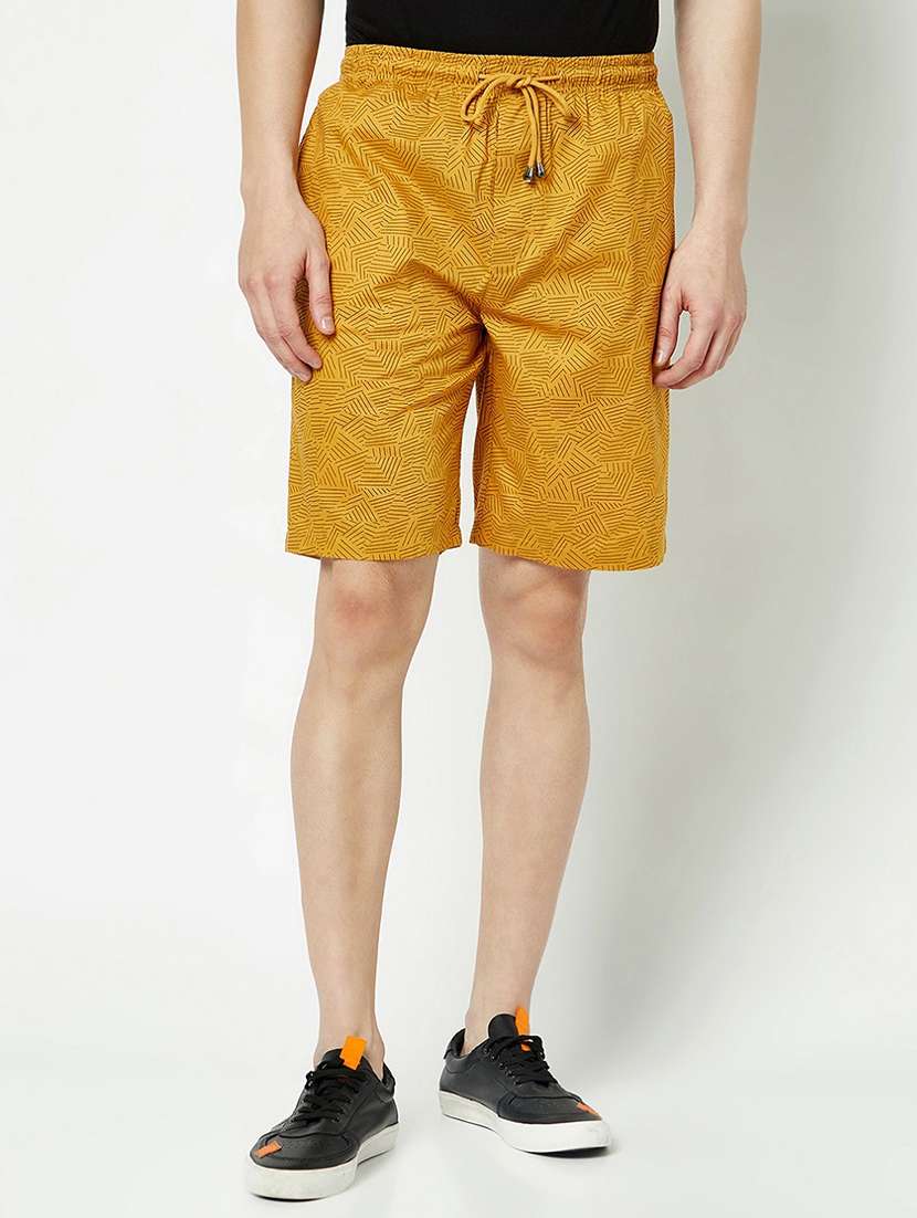men yellow printed cotton short