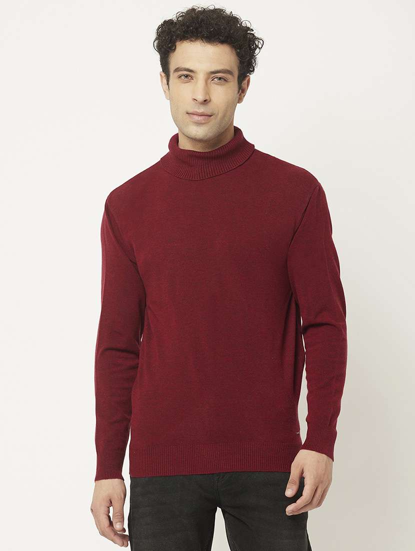 men solid long sleeve regular fit pullover
