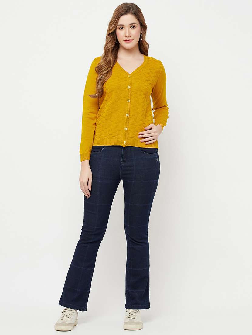 yellow self design cardigan - 20301930 - Standard Image - 3