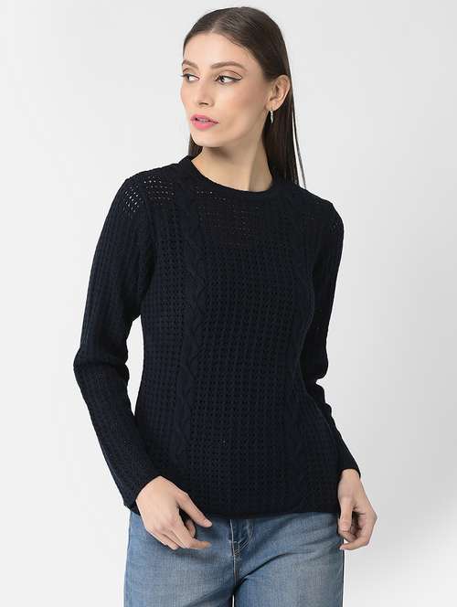 dark blue self design pullover - 20301935 - Standard Image - 0