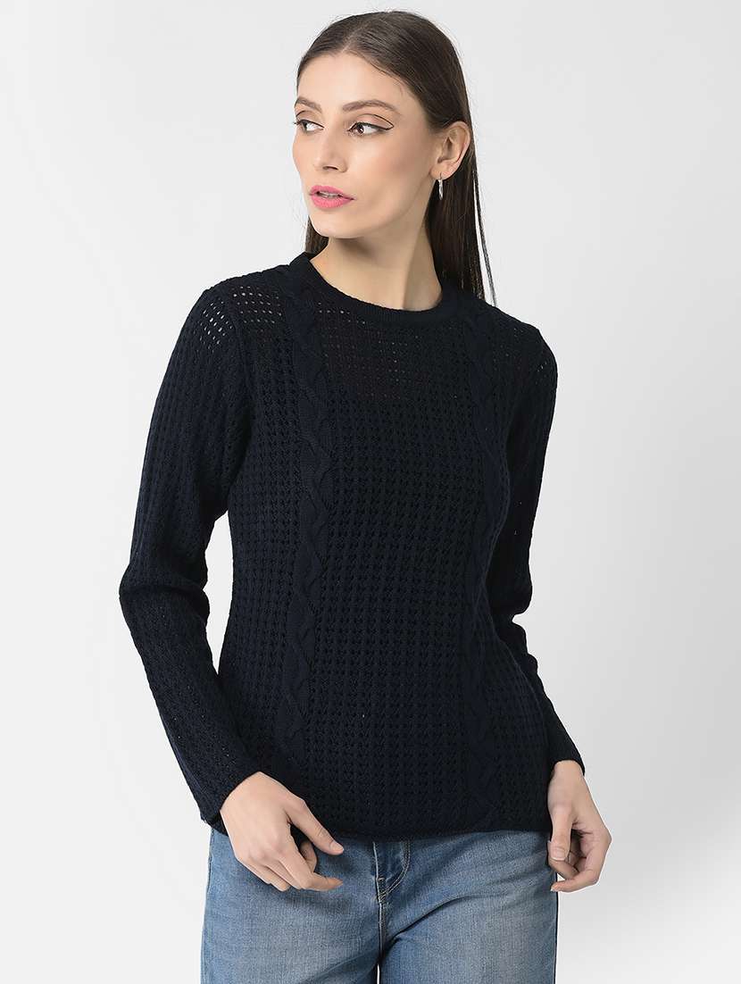 dark blue self design pullover - 20301935 - Zoom Image - 0