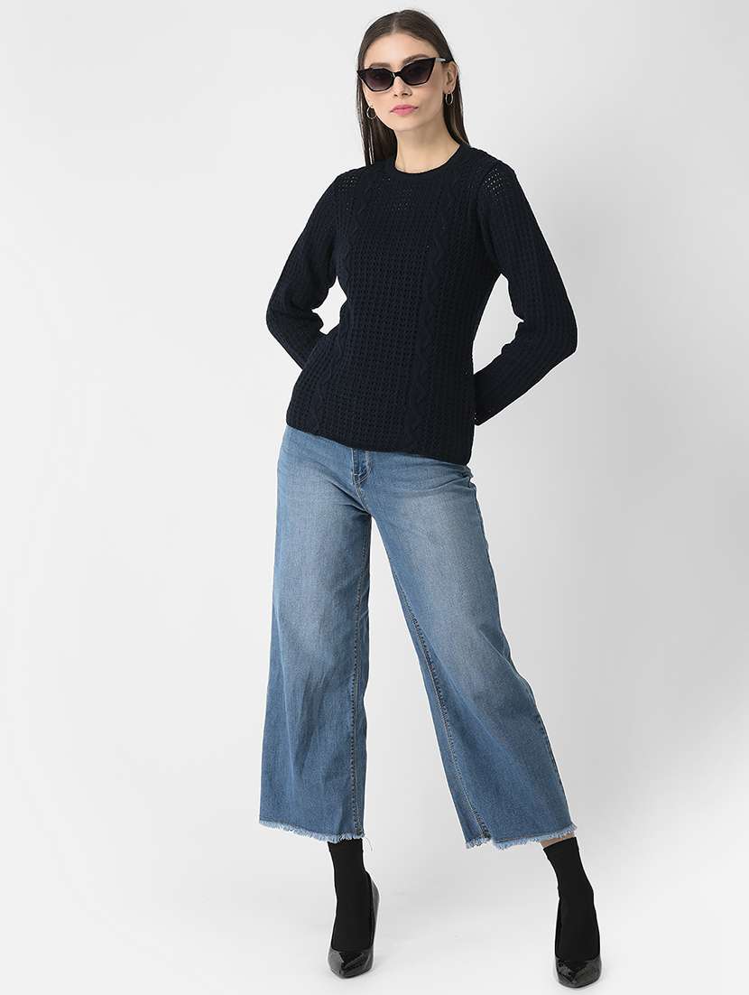 dark blue self design pullover - 20301935 - Standard Image - 3
