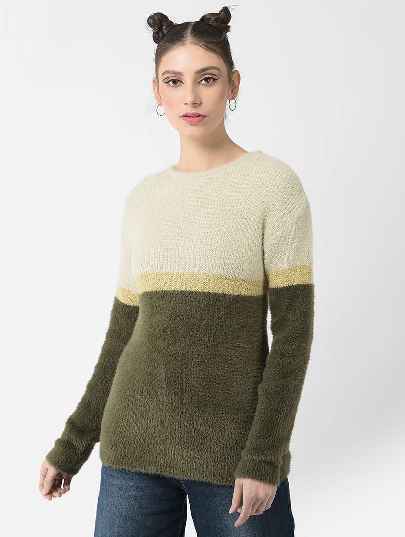 crew neck color block pullover