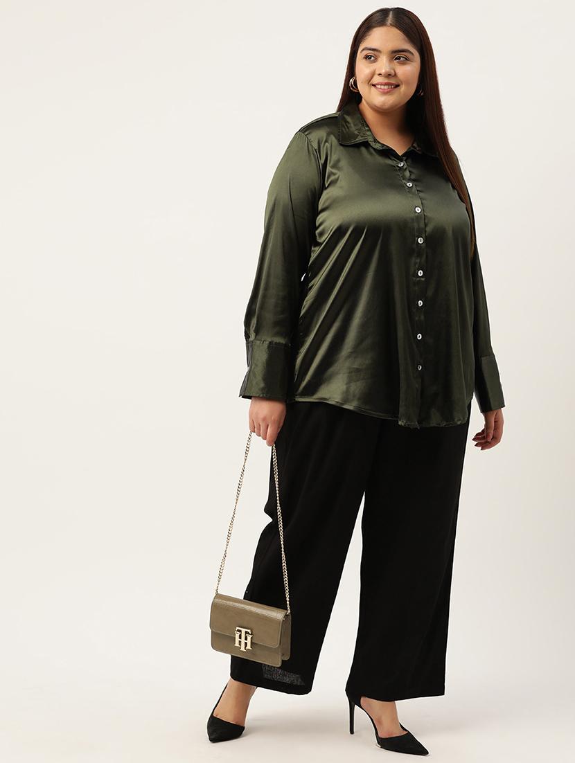 olive satin plus shirt - 20302536 - Standard Image - 3