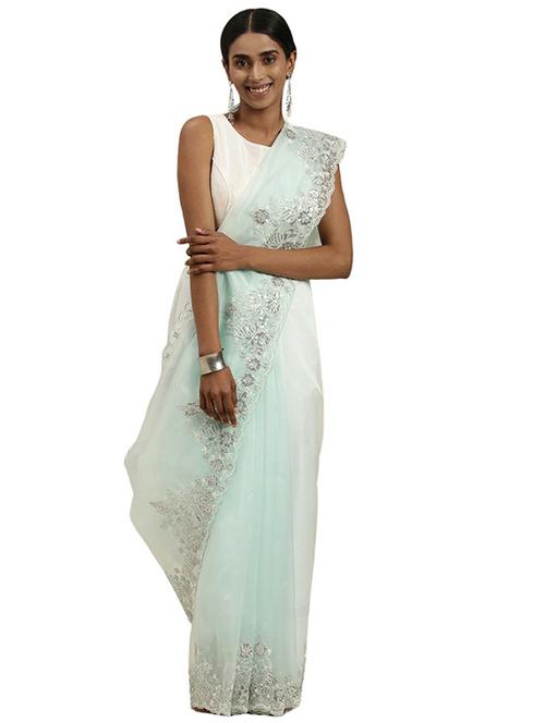 light blue colored embroidered saree with blouse - 20302573 - Standard Image - 0