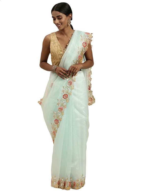 light blue colored embroidered saree - 20302601 - Zoom Image - 0