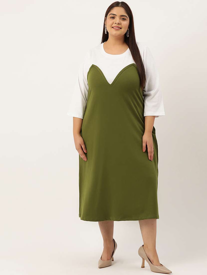 plus size womens olive & white color block dress
