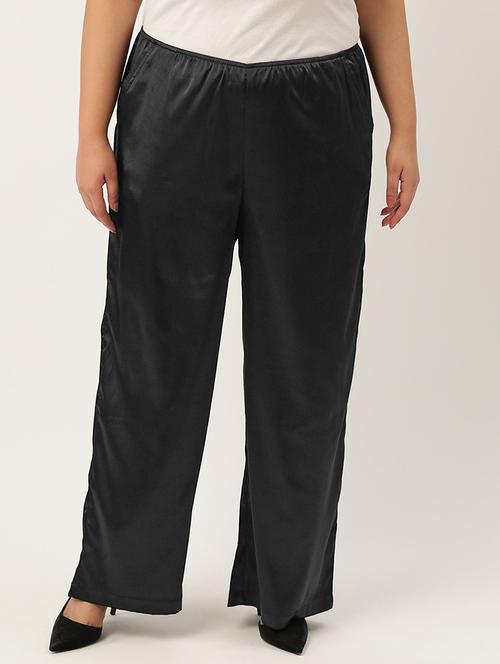 black linen relaxed fit palazzo - 20302753 - Standard Image - 0