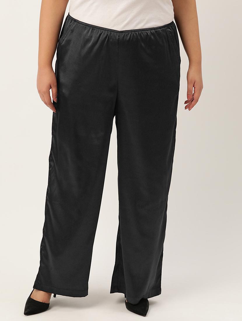 black linen relaxed fit palazzo - 20302753 - Zoom Image - 0