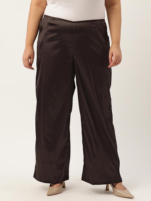brown linen relaxed fit palazzo - 20302754 - Standard Image - 0