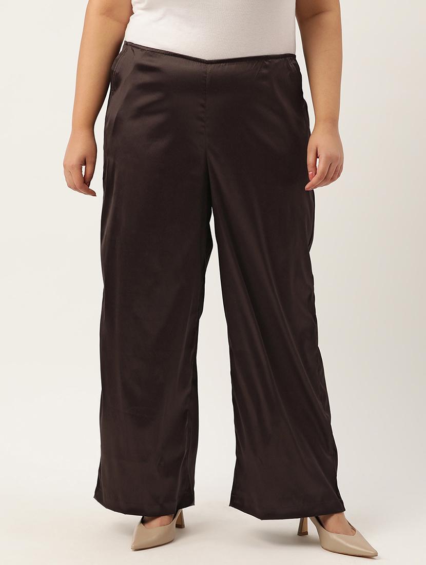 brown linen relaxed fit palazzo - 20302754 - Zoom Image - 0