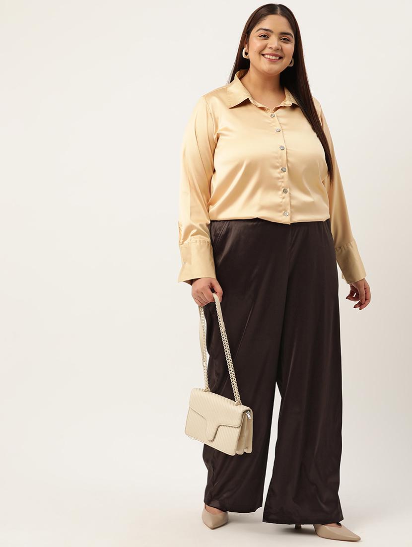 brown linen relaxed fit palazzo - 20302754 - Standard Image - 3