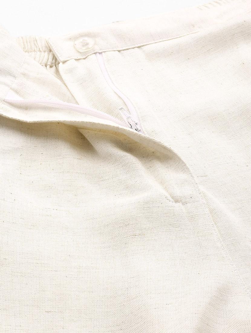 off white linen flat front trousers - 20302760 - Standard Image - 5