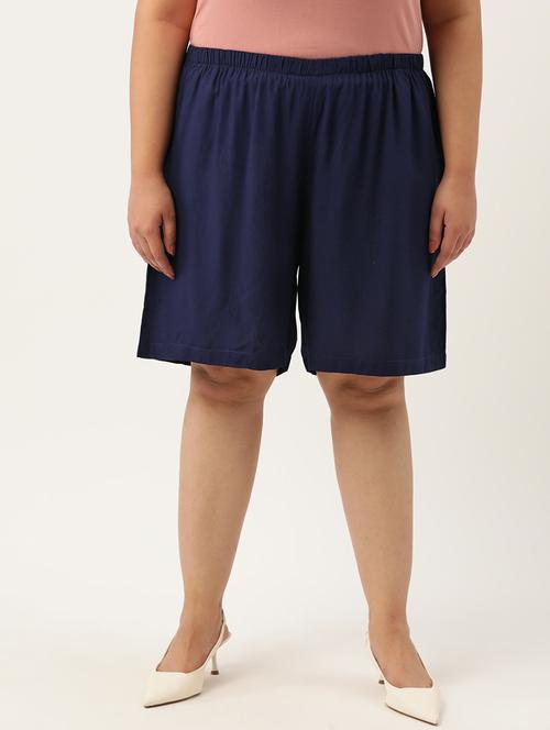 navy blue solid knee length short - 20302776 - Standard Image - 0