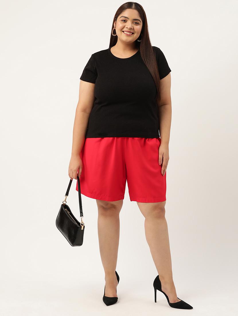 red solid knee length short - 20302781 - Standard Image - 3