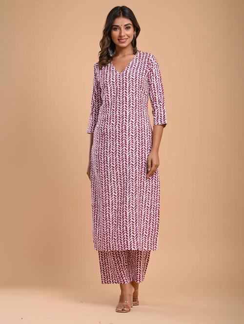 purple colored kurta palazzo set - 20302810 - Standard Image - 0