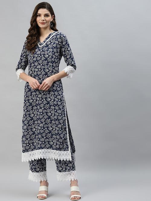 navy blue colored kurta palazzo set - 20302818 -  Standard Image - 0