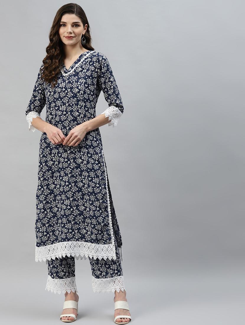 navy blue colored kurta palazzo set - 20302818 -  Zoom Image - 0
