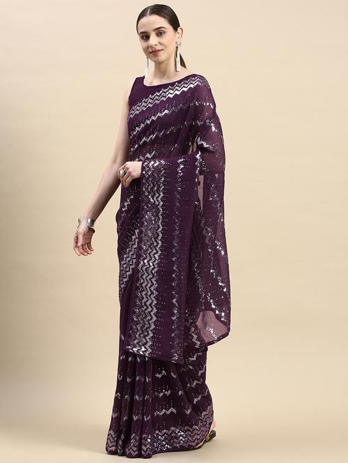 soft georgette saree with sequence embroidery - 20303123 - Standard Image - 0