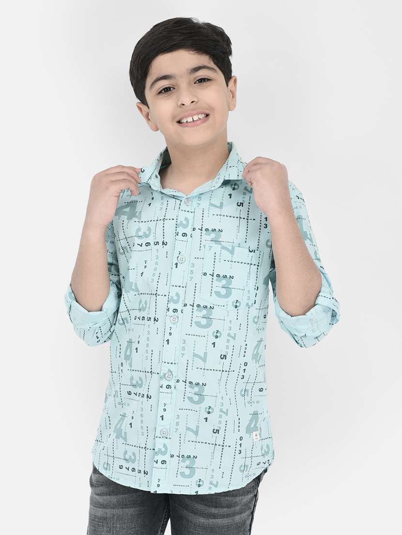 light blue printed long sleeves shirt - 20304003 -  Zoom Image - 0