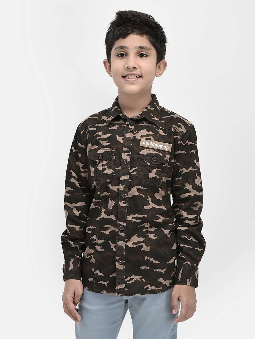 kids green camouflage long sleeves shirt