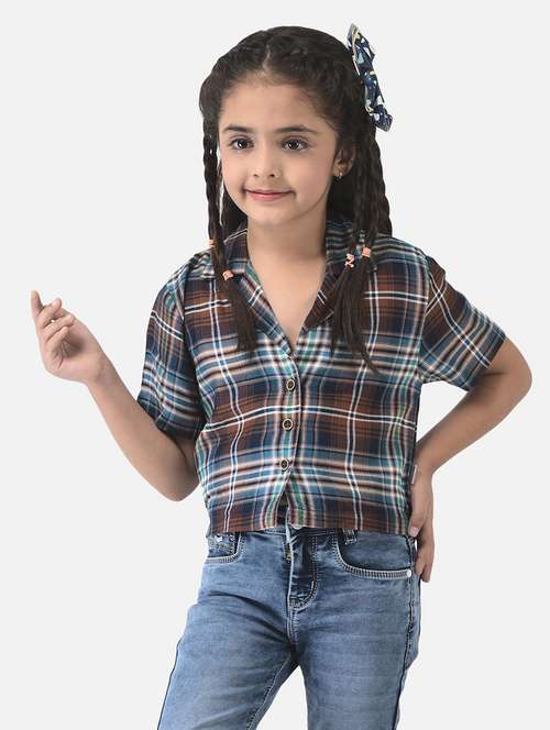 girls multi color check printed cropped shirt - 20304257 -  Standard Image - 0