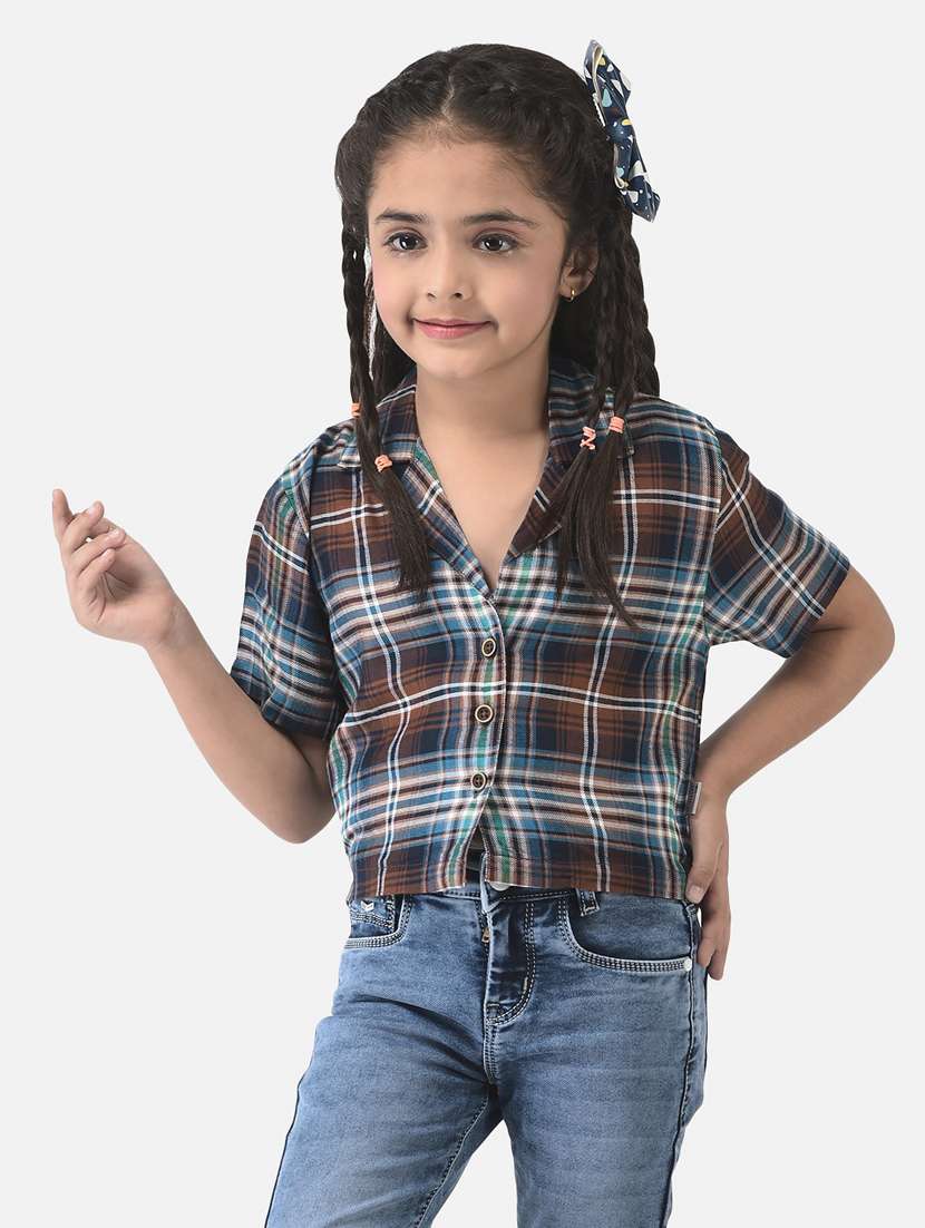 girls multi color check printed cropped shirt - 20304257 -  Zoom Image - 0