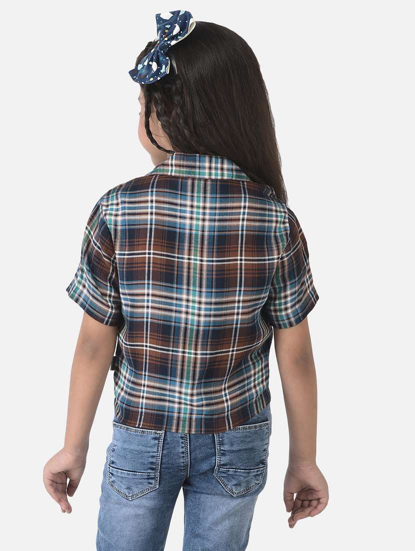 girls multi color check printed cropped shirt - 20304257 - Standard Image - 3