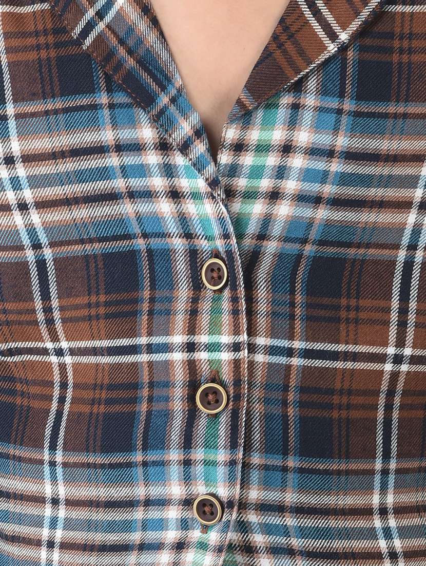 girls multi color check printed cropped shirt - 20304257 - Standard Image - 5