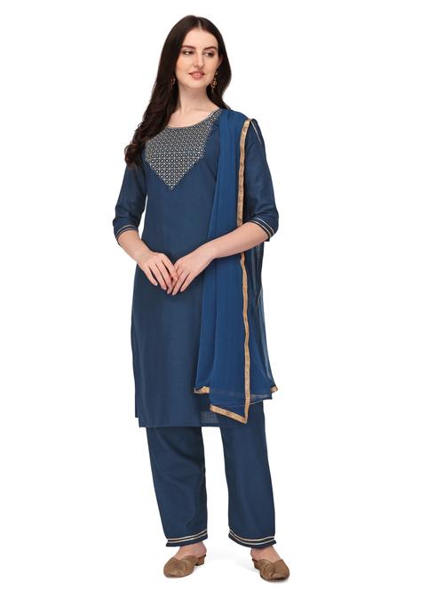 teal colored kurta dupatta set - 20304882 -  Standard Image - 0