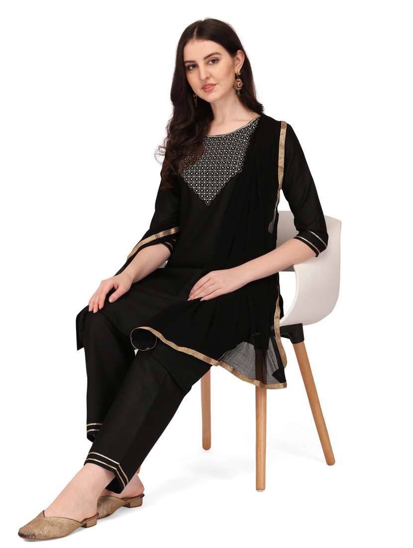 black colored kurta dupatta set - 20304884 -  Standard Image - 3