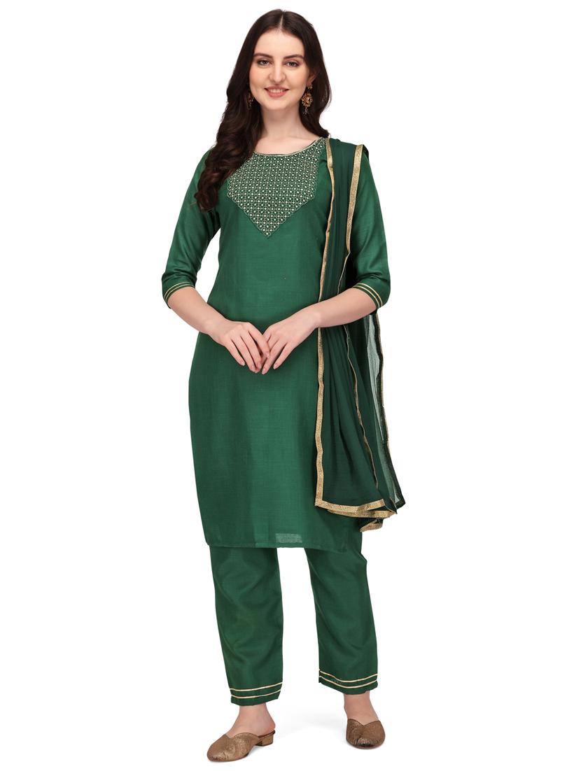bottle green colored kurta dupatta set - 20304885 - Zoom Image - 0