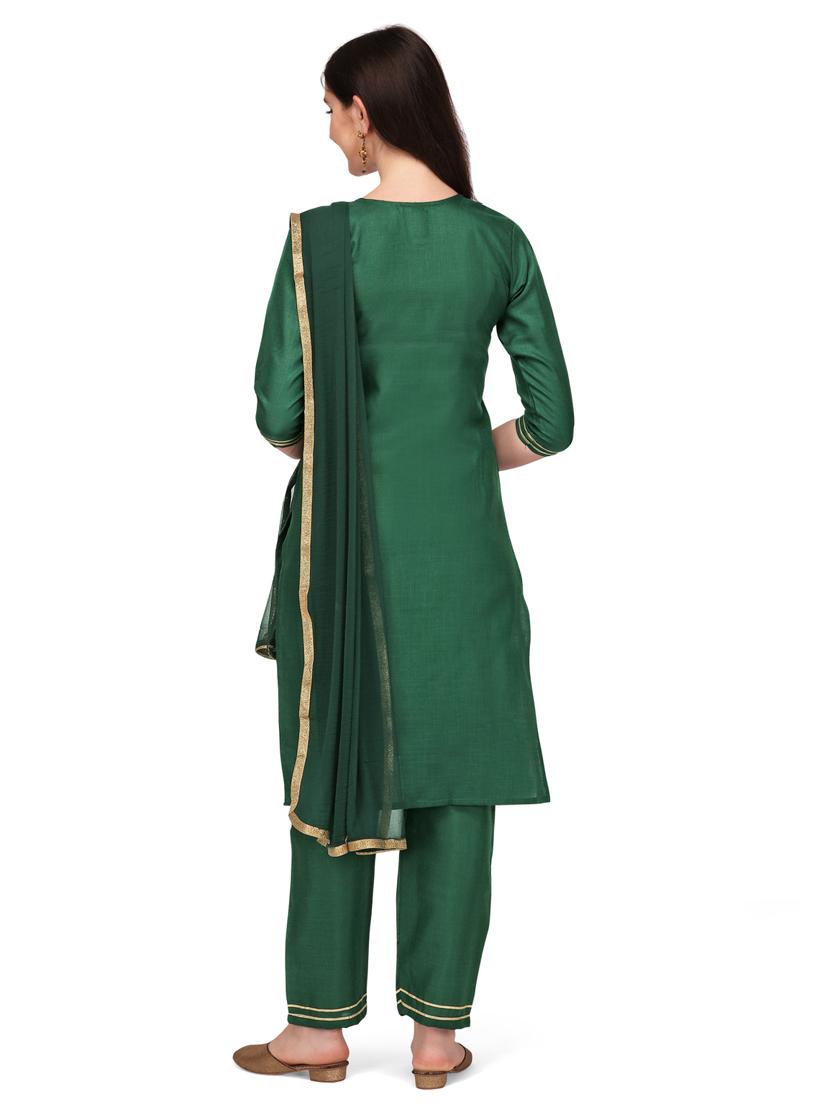 bottle green colored kurta dupatta set - 20304885 - Standard Image - 3