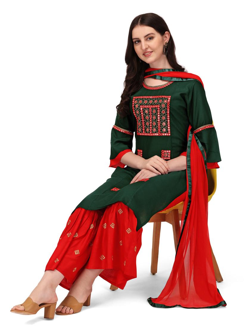 bottle green colored kurta sharara set - 20304888 - Standard Image - 3