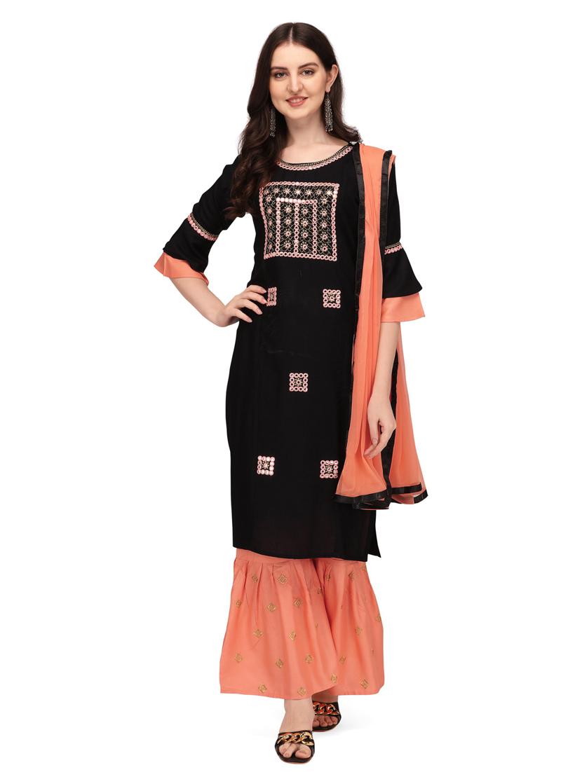 black colored kurta sharara set - 20304890 -  Zoom Image - 0