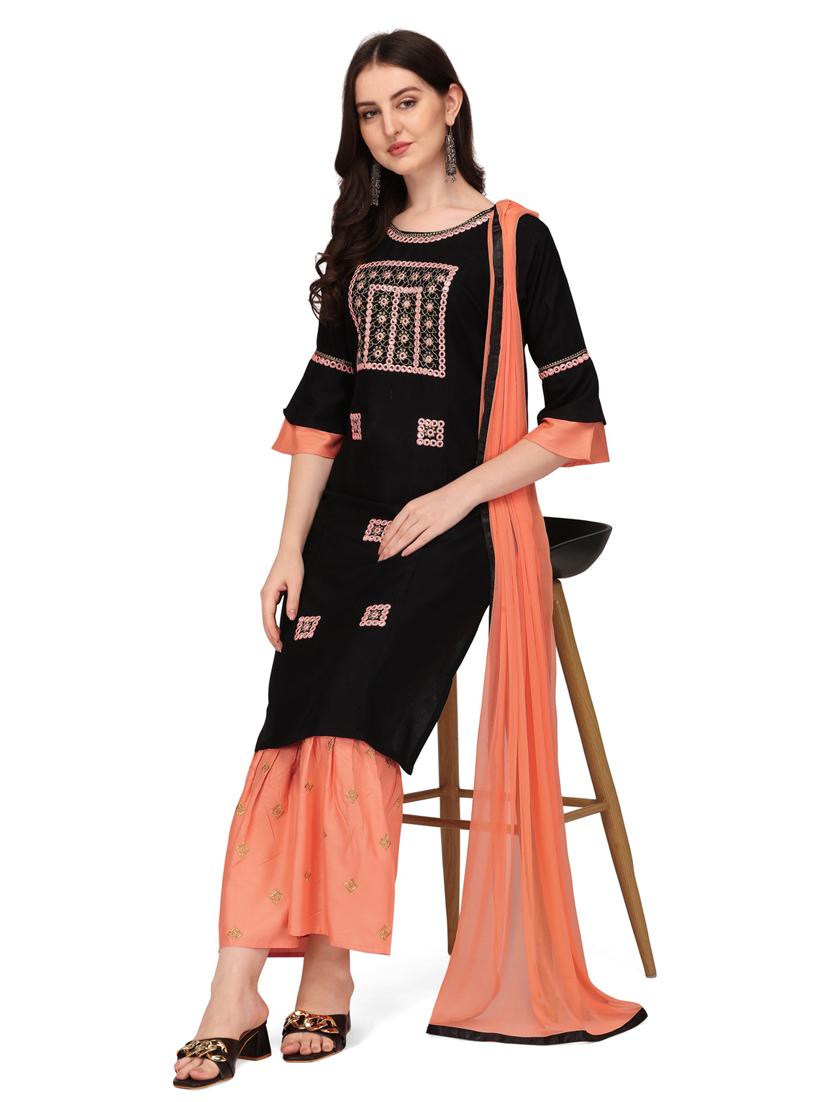 black colored kurta sharara set - 20304890 - Standard Image - 3