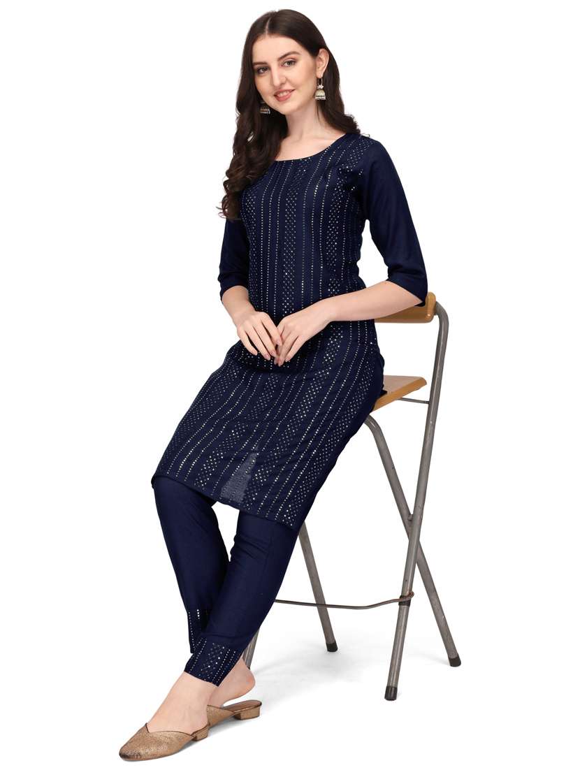 navy blue colored kurta pant set - 20304891 -  Standard Image - 3