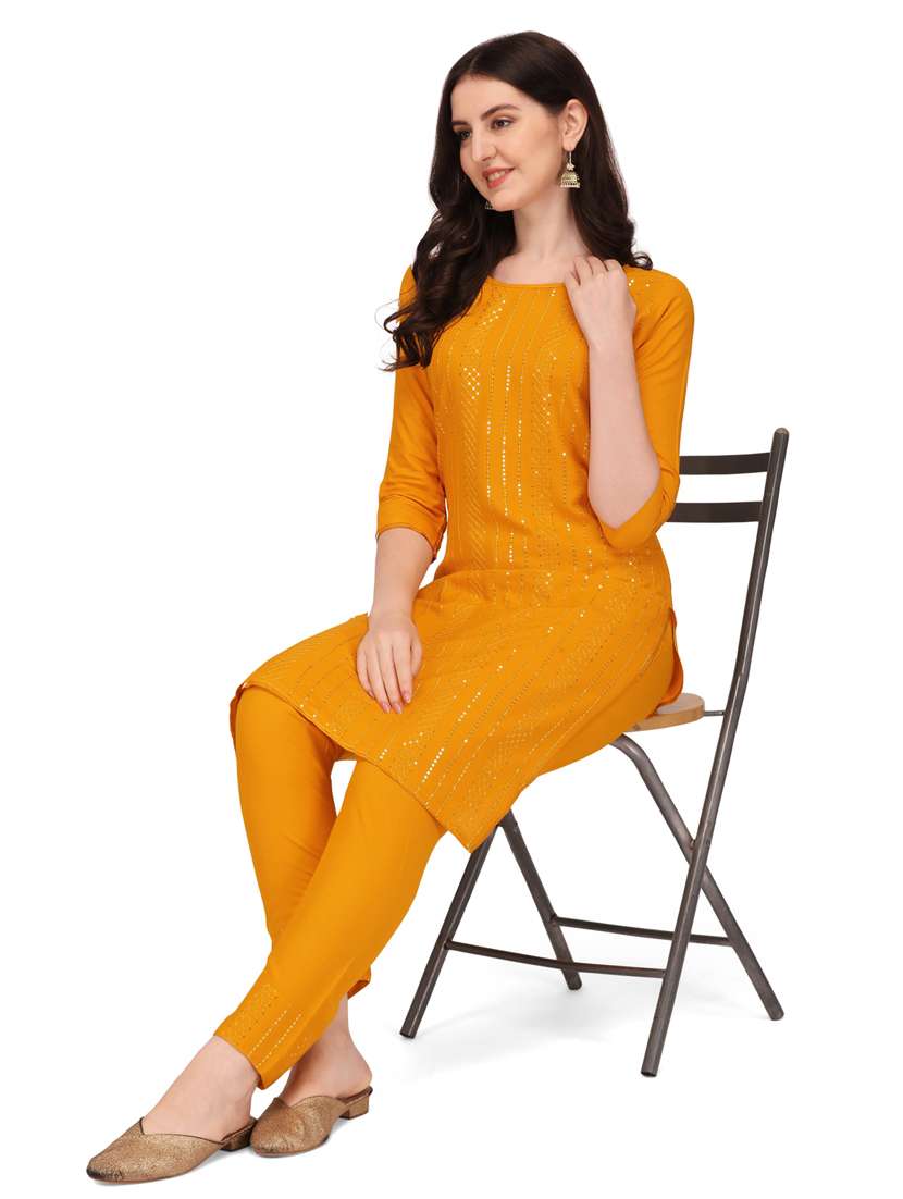 yellow colored kurta pant set - 20304894 -  Standard Image - 3