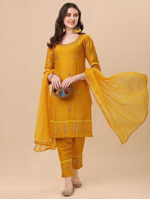yellow colored kurta pant set - 20304907 - Standard Image - 0