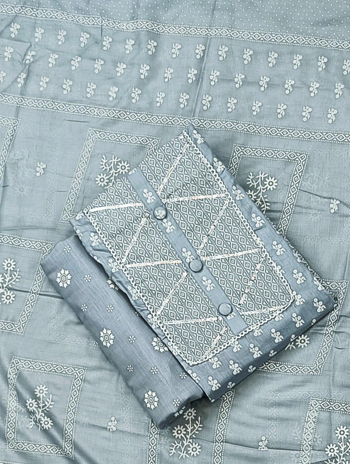 floral print cotton unstitched suit set - 20305403 -  Zoom Image - 0