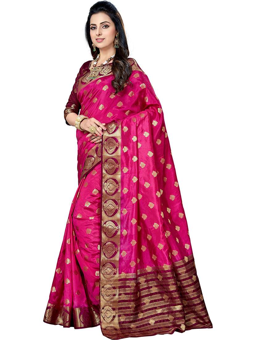women's self design magenta colored saree with blouse