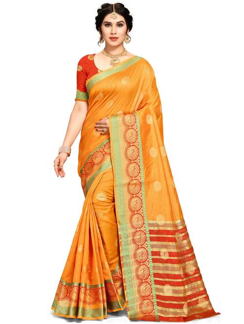 women's self design mustard colored saree with blouse - 20305915 -  Standard Image - 0