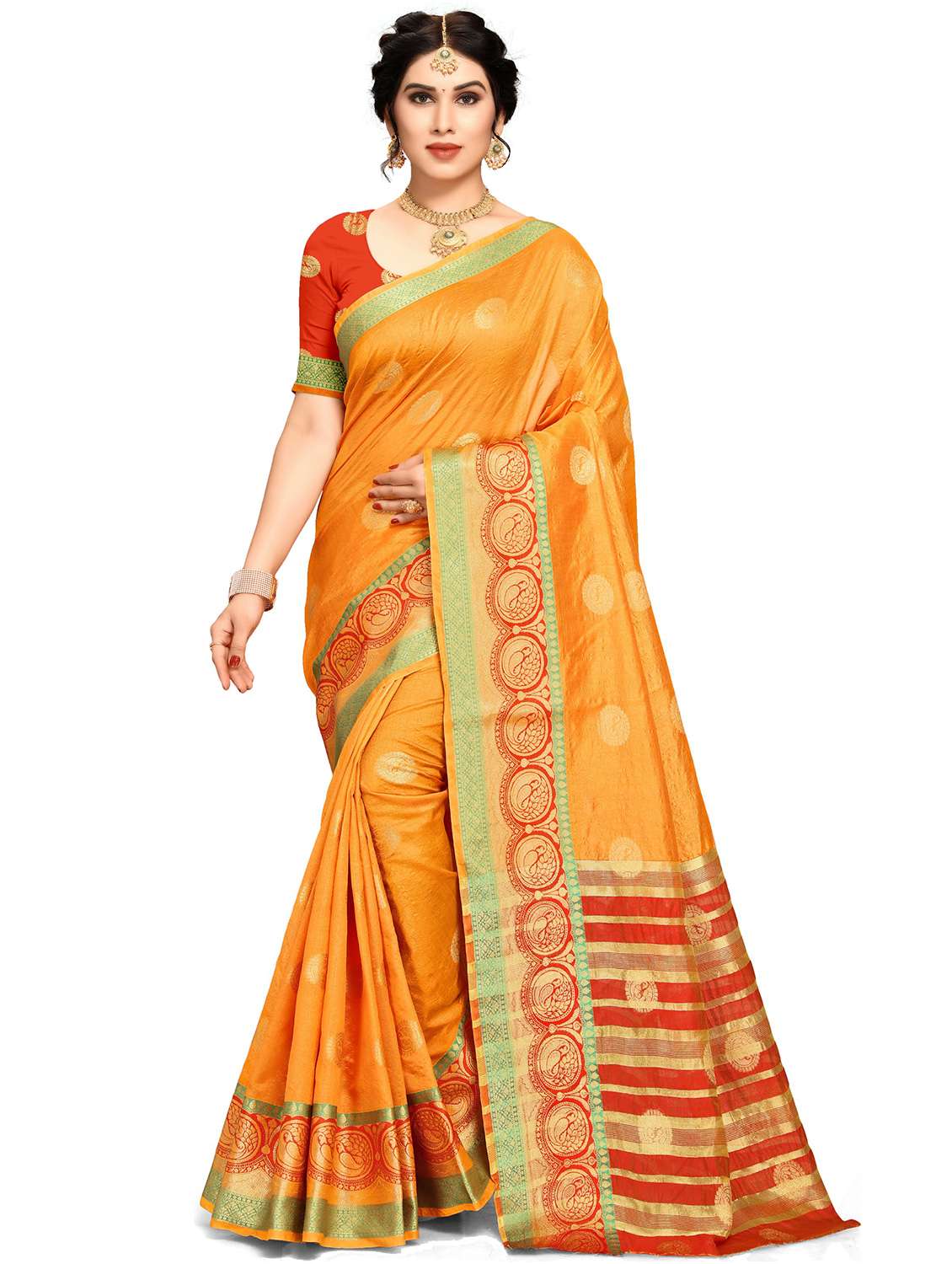 women's self design mustard colored saree with blouse - 20305915 -  Zoom Image - 0