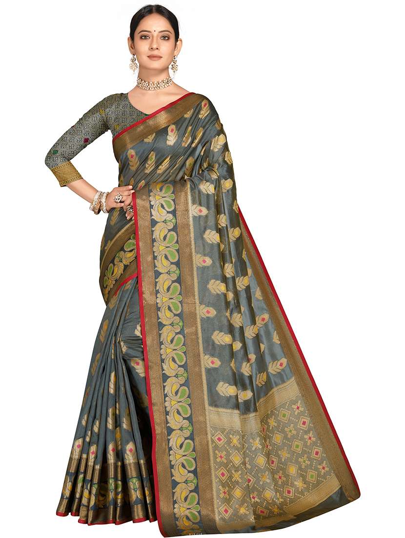 women's self design grey colored saree with blouse - 20305950 - Zoom Image - 0