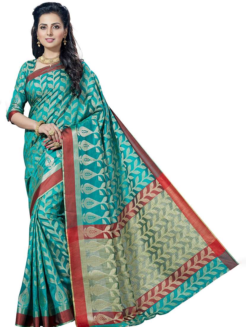 women's self design blue colored saree with blouse