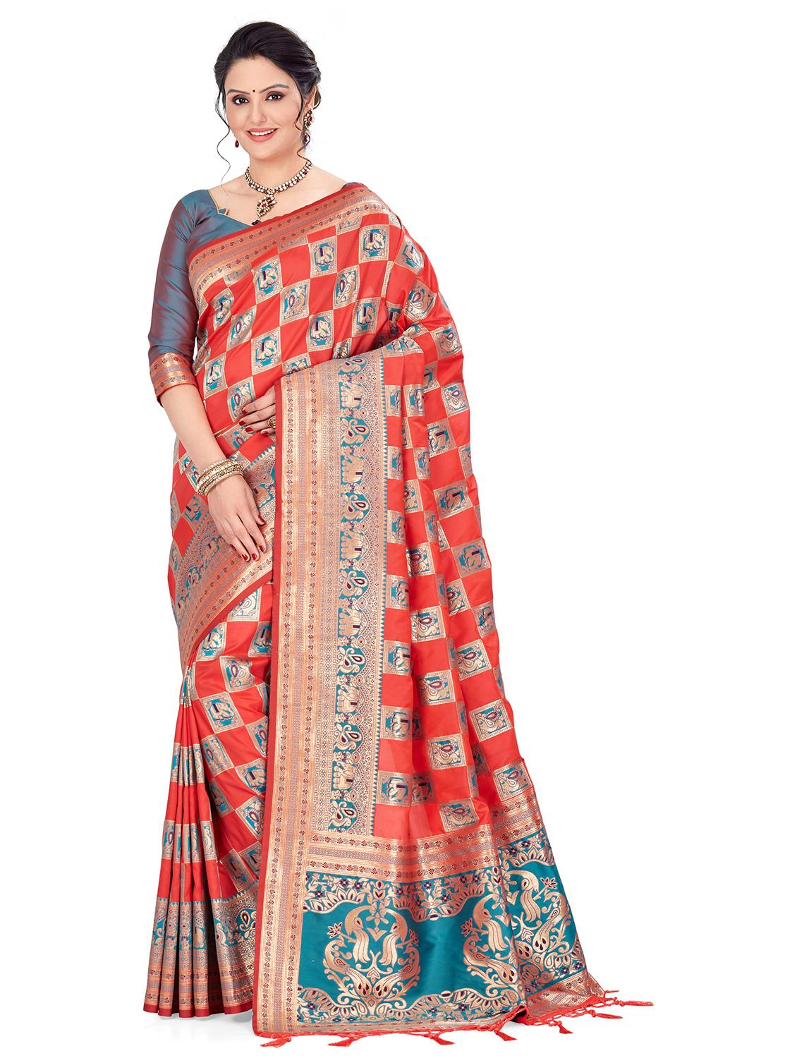 women's self design orange colored saree with blouse - 20306223 - Zoom Image - 0