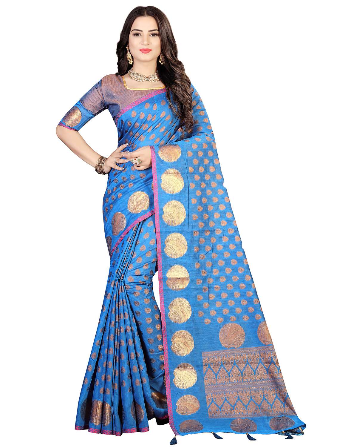 women's self design blue colored saree with blouse