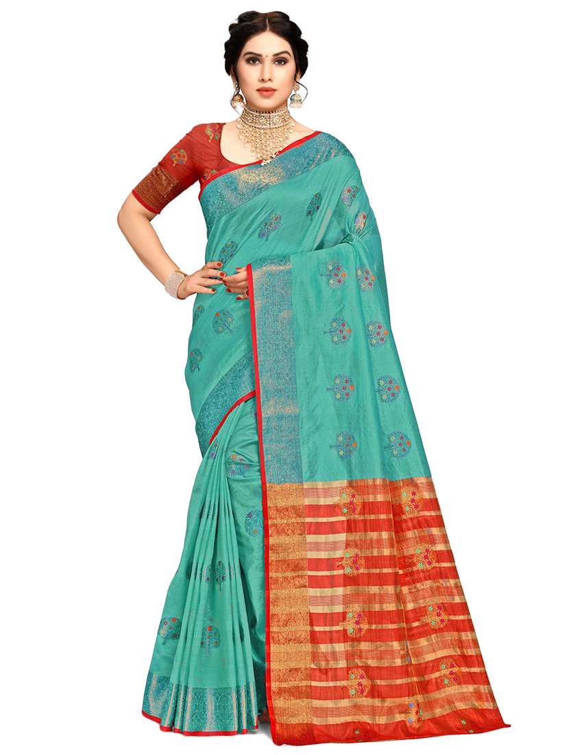women's self design sea green colored saree with blouse - 20306454 -  Zoom Image - 0